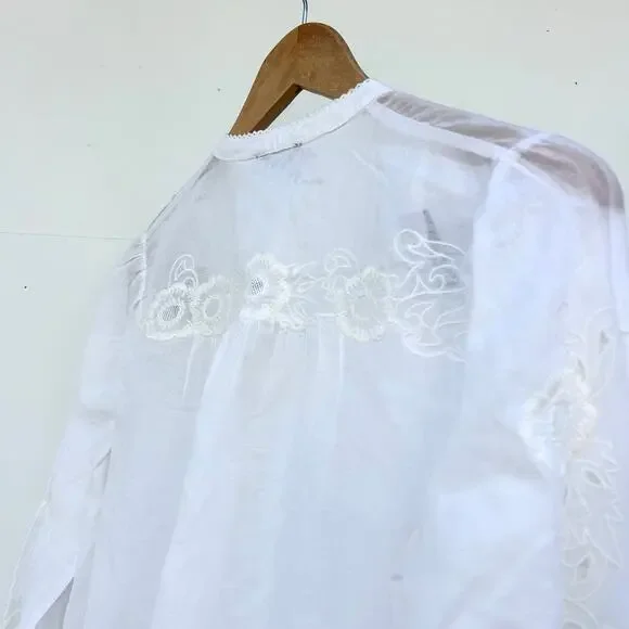 ME+EM White Broderie Eyelet Lace Embroidered Blouse Cotton Voile 2 XS Cottage - Picture 11 of 13